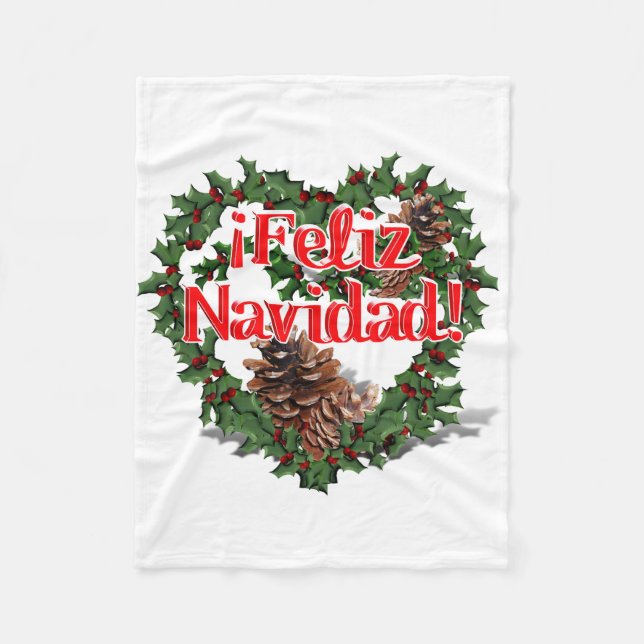 Couverture Polaire Couronne de coeur de Noël (Feliz Navidad) (Devant)