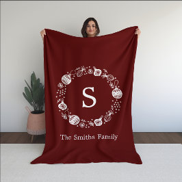 Couverture Polaire Couronne de Noël Monogramme personnalisée