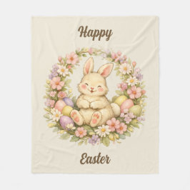 Couverture Polaire Couronne florale de lapin de Pâques vintage joyeux