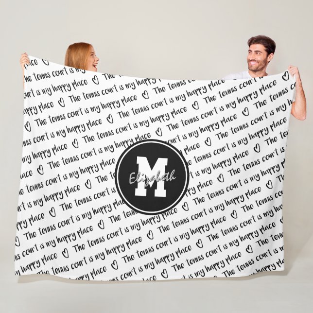 Couverture Polaire court de tennis ma place heureuse texte motif TOUT (En situation)