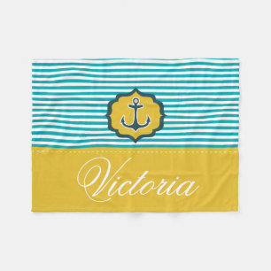 Couverture Polaire Coutume jaune bleue d'Ancre de rayures d'Aqua