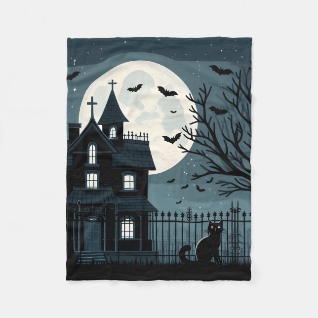 Couverture Polaire Couvercle de chat ombre Halloween (Devant)
