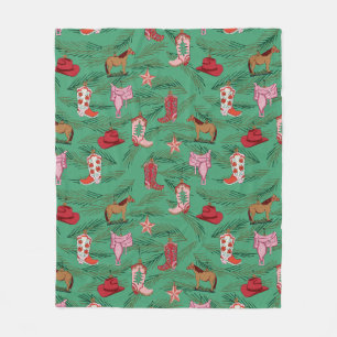 Couverture Polaire Cowgirl Christmas Yeehaw Fleece Blanche