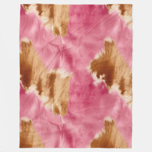 Couverture Polaire Cowgirl Western Pink Brown Cream Cowhide