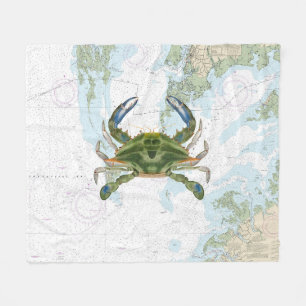 Couverture Polaire Crabe bleu avec carte marine de la baie Chesapeake
