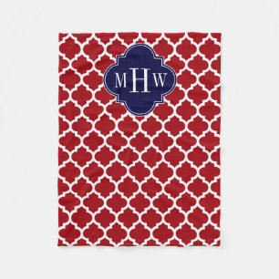 Couverture Polaire Cranberry What Marocain #5 Marine 3 Monogramme ini