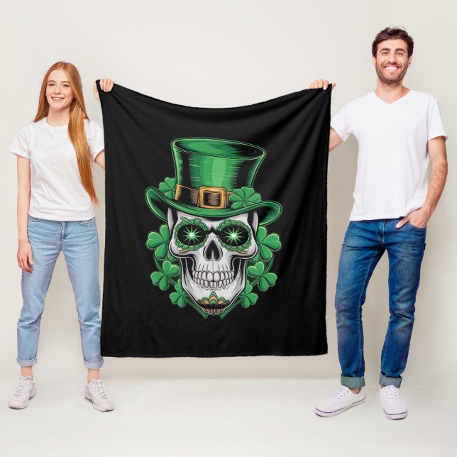 Couverture Polaire Crâne à sucre St Patrick Day Shamrock chanceux (En situation)