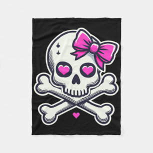 Couverture Polaire Crâne avec un ruban rose fille crâne Halloween