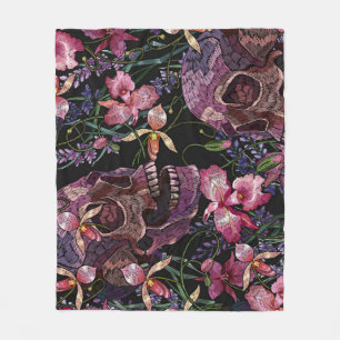 Couverture Polaire Crâne brodé : Motif gothique de l'orchidée