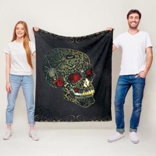 Couverture Polaire Crâne de araignée à bijoux et roses filigranes got