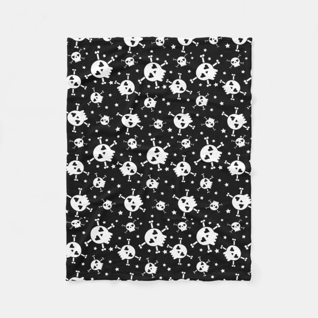 Couverture Polaire Crâne et os croisés noir Sherpa Fleece Blanche (Devant)