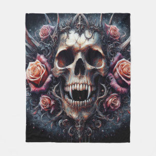 Couverture Polaire Crâne gothique orné de Rose