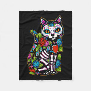 Couverture Polaire Crâne sucre Chat noir De Los Muertos Catrina Jour