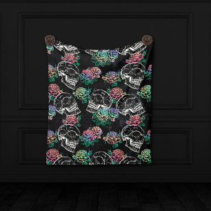 Couverture Polaire Crânes et Roses Ombre Gothique Glam Pastel Grung