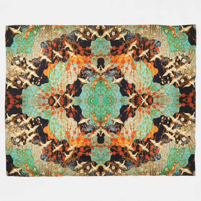 Couverture Polaire CRANES VOLONTAIRES AVEC FLEURS PRINTEMPS Floral ja (Devant (Horizontal))