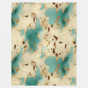 Couverture Polaire Cream Gold Turquoise Cowhide Animal