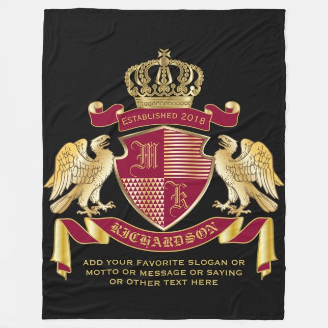 Couverture Polaire Créez votre propre blason d'armoiries d'aigle roug (Devant)