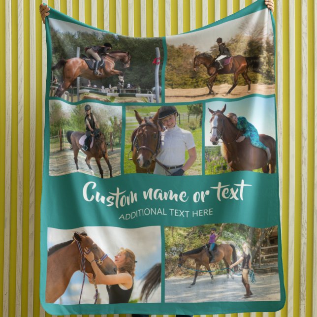 Couverture Polaire Créez votre propre cheval photo Collage Turquoise (Créateur téléchargé)