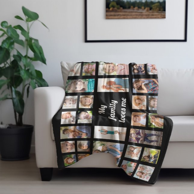 Couverture Polaire Créez votre propre collection de photos de famille ("My family loves me" photo fleece blanket)