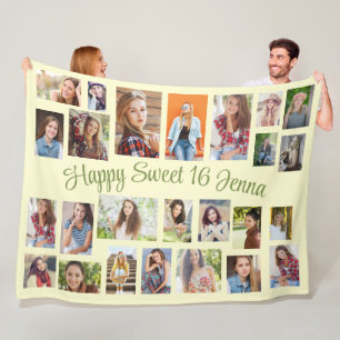 Couverture Polaire Créez Votre Propre Photo Jaune 25 Joyeux Sweet 16 
