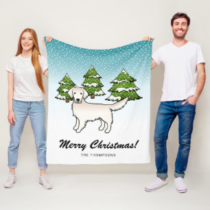 Couverture Polaire Crème Anglaise Golden Retriever En Hiver & Texte