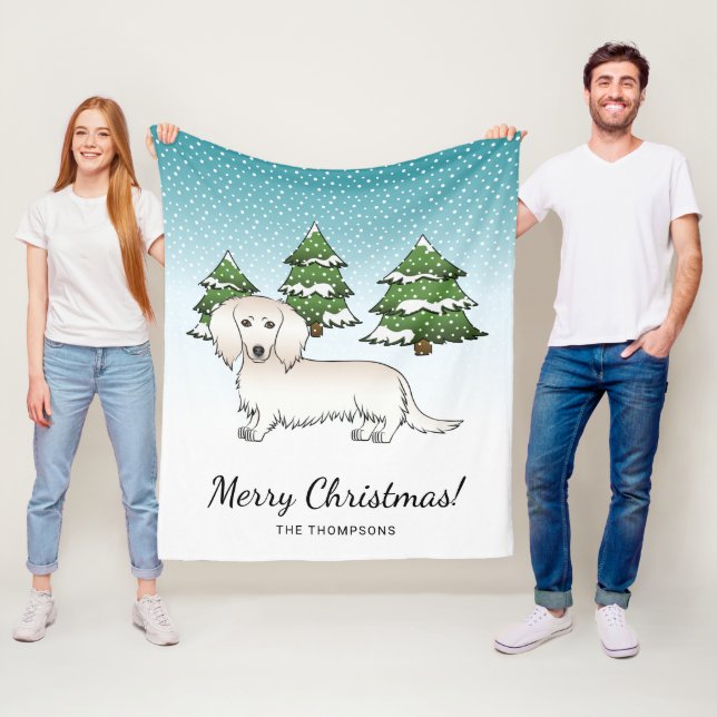 Couverture Polaire Crème cheveux longs Dachshund mignonne chien - For (En situation)