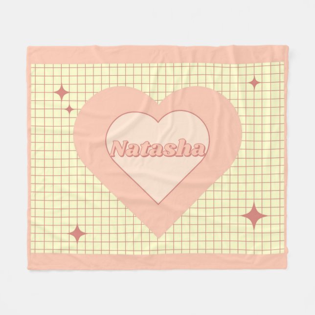 Couverture Polaire Crème Coeur Rose À damiers cadeau Saint Valentin (Devant (Horizontal))