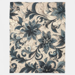 Couverture Polaire Crème courbée et conception florale bleu marine