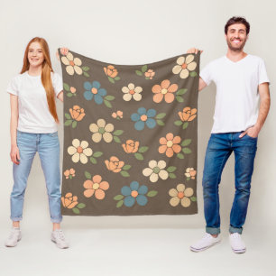 Couverture Polaire Crème de pêche florale bleue