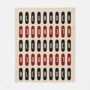 Couverture Polaire Crème géométrique moderne Noir Rouge Nom personnal