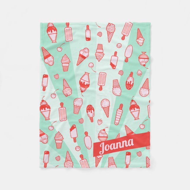 Couverture Polaire Crème glacée personnalisée Retro couleur mignonne (Devant)