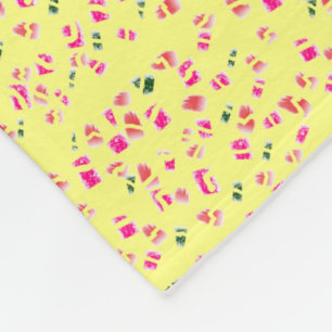 Couverture Polaire Crème jaune avec vert et rose motif chaud