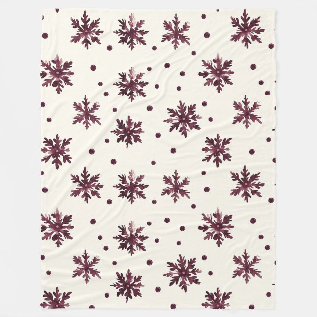 Couverture Polaire Crème rouge bordeaux Snowflakes Noël (Devant)