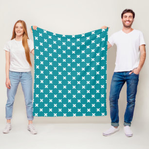 Couverture Polaire Crochets blancs sur turquoise