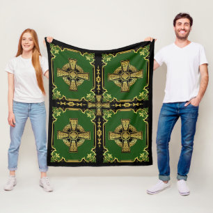 Couverture Polaire Croix celtique irlandaise/croix noire/or/verte