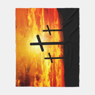 Couverture Polaire Croix, Coucher de soleil Silhouettes Peinture-6713