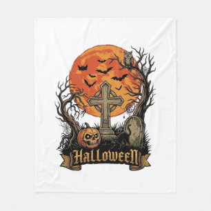 Couverture Polaire Croix de Halloween Pierre Tombale Crâne Citrouille