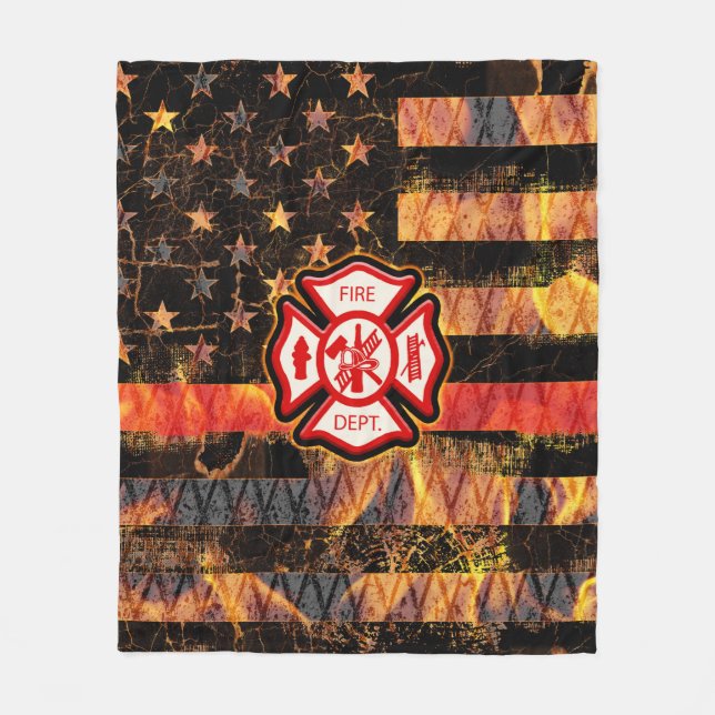 Couverture Polaire Croix et flammes des pompiers (Devant)