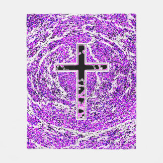 COUVERTURE POLAIRE CROIX NOIRE ET ROSE AVEC ARRIÈRE - PLAN VIOLET