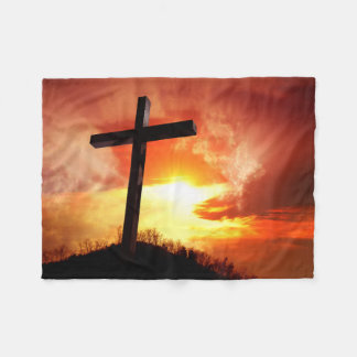 Couverture Polaire Croix religieuse de Pâques au coucher du soleil