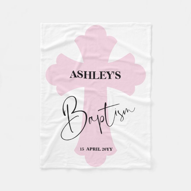 Couverture Polaire Croix rose pâle Baptême (Devant)