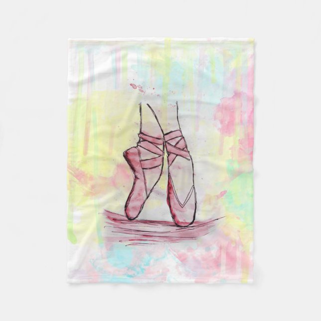 Couverture Polaire Croquis de chaussures en ballet mignonne Aquarelle (Devant)