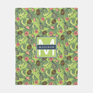 Couverture Polaire Croquis de fruit tropical sur le motif vert