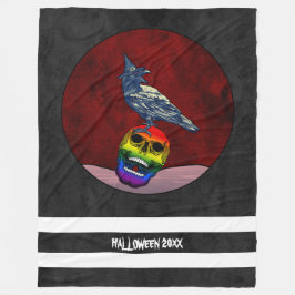 Couverture Polaire Crow d'Halloween sur le crâne dans les couleurs du