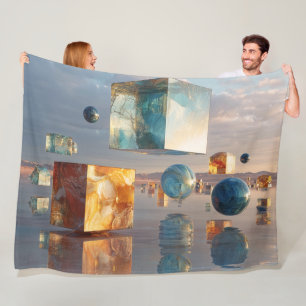 Couverture Polaire Cubes et sphères surréalistes flottants