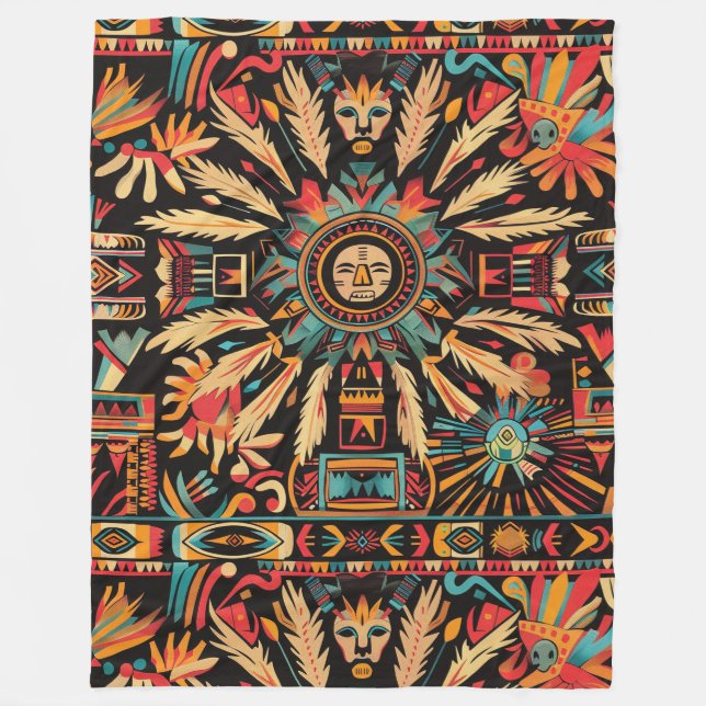 Couverture Polaire Cuisine Cyan "Aztec Dream" Plush Fleece Blanche (Devant)