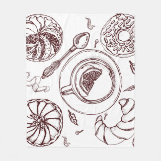 Couverture Polaire Cup of tea,  a pastry,  croissant,  vintage,  hand