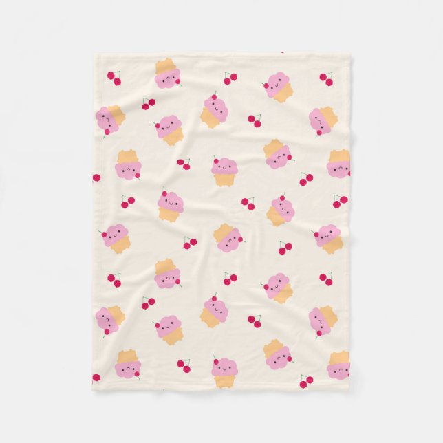 Couverture Polaire Cupcakes & Cerises mignons (Devant)