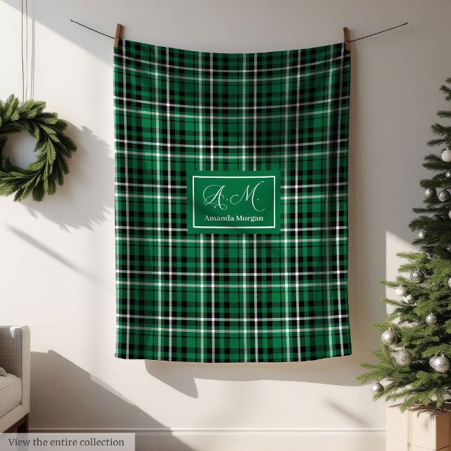 Couverture Polaire Custom Christmas Blanket Green Black Tartan Decor (Custom Christmas Blanket Green Black Tartan Decor)