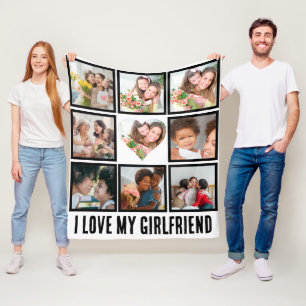 Couverture Polaire Custom Cute J'aime ma petite amie 9 Photo collage